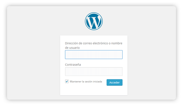 Pantalla de inidio de wordpress