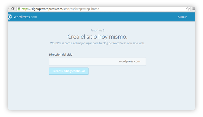 Pantalla de inidio de wordpress