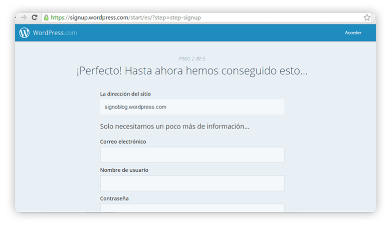 Pantalla de inidio de wordpress