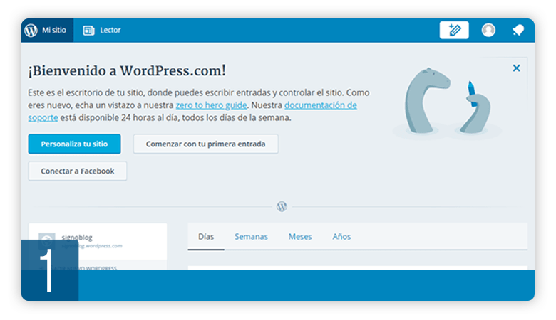 Pantalla de inidio de wordpress