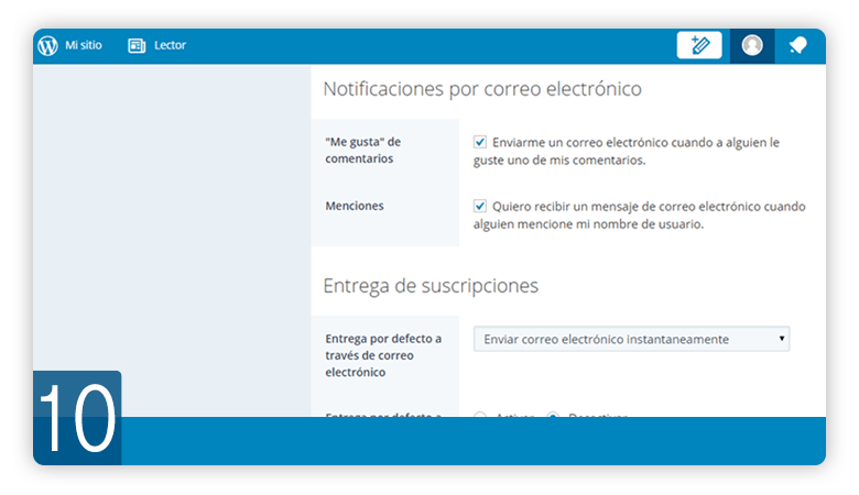 Pantalla de inidio de wordpress