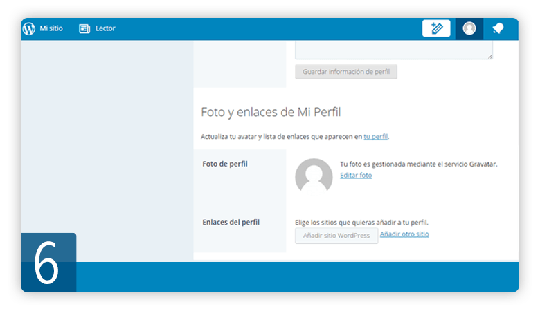 Pantalla de inidio de wordpress