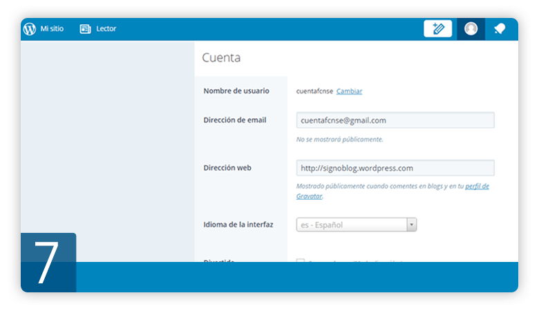 Pantalla de inidio de wordpress
