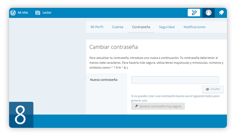 Pantalla de inidio de wordpress
